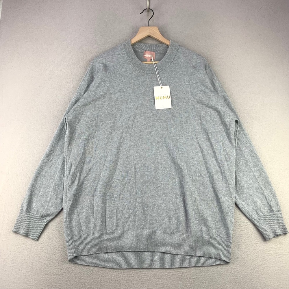 Show Me Your Mumu Classic Crewneck Sweater Women S Silver Metallic Knit Gray NWT